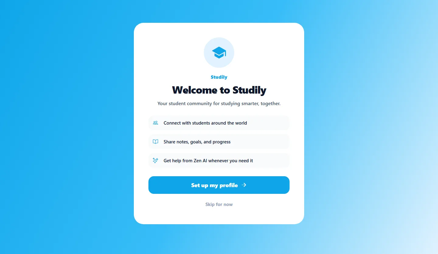 Studily welcome screen